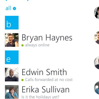 View your Skype contacts in the People Hub or with in Skype for Windows Phone 8.