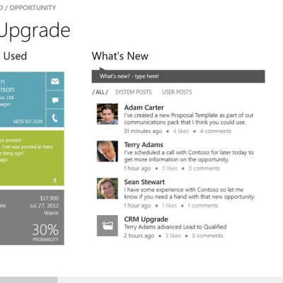 Microsoft Dynamics CRM Windows 8 Mobile Experience – social feed