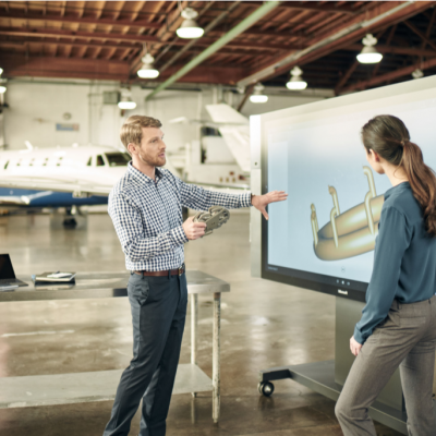 Surface Hub’s commercial-grade Windows 10 apps allow businesses to view 3-D modeling and CAD files, analyze videos, facilitate brainstorms, and more.