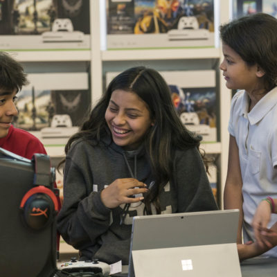 Students explore life skills and practice healthy habits as they participate in Rocket League and Fortnite tournaments during a free Microsoft Store Summer Camp.