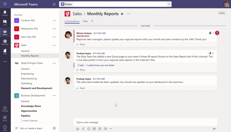 Praise feature in Microsoft Teams