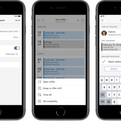 Phones displaying shifts in Microsoft Teams