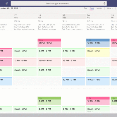 Grid showing adding time off in Teams