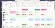 Grid showing adding a shift in Teams