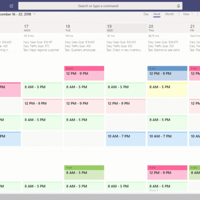 Grid showing adding a shift in Teams