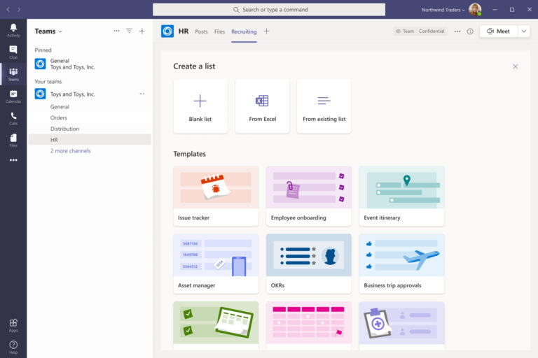 Microsoft Lists: Template picker screen in Teams