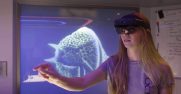 Woman wearing HoloLens device