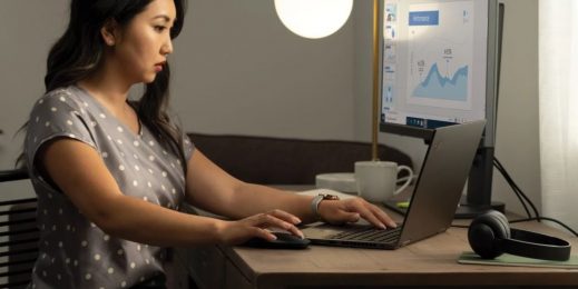 Woman working on a laptop computer