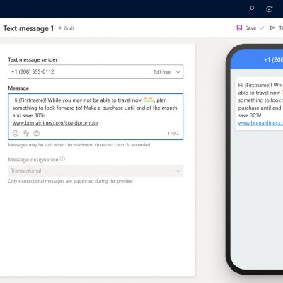 Dynamics 365 Customer Journey Orchestration: SMS Layout