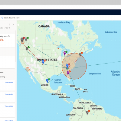 Map and graphics showing supply chain status