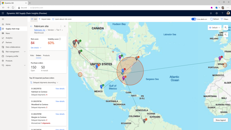 Map and graphics showing supply chain status