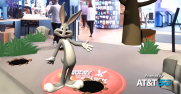 Bugs Bunny in a video store along with a logo reading Powered by AT&T 5G