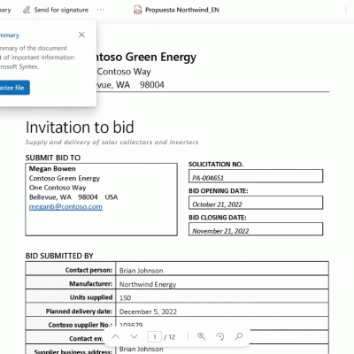 Content summarization in Microsoft Syntex (GIF)