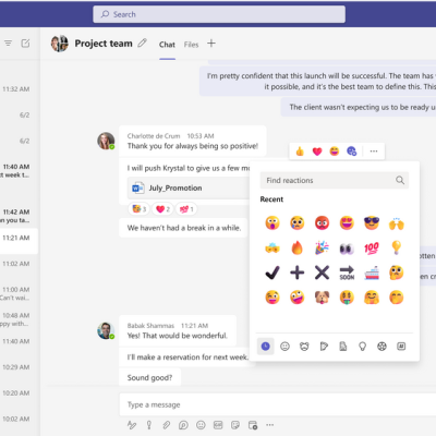 Expanded emoji reactions in Microsoft Teams