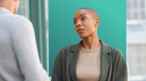 Woman talking with someone else