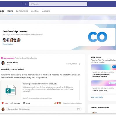 The new Leadership Corner tab in Viva Engage