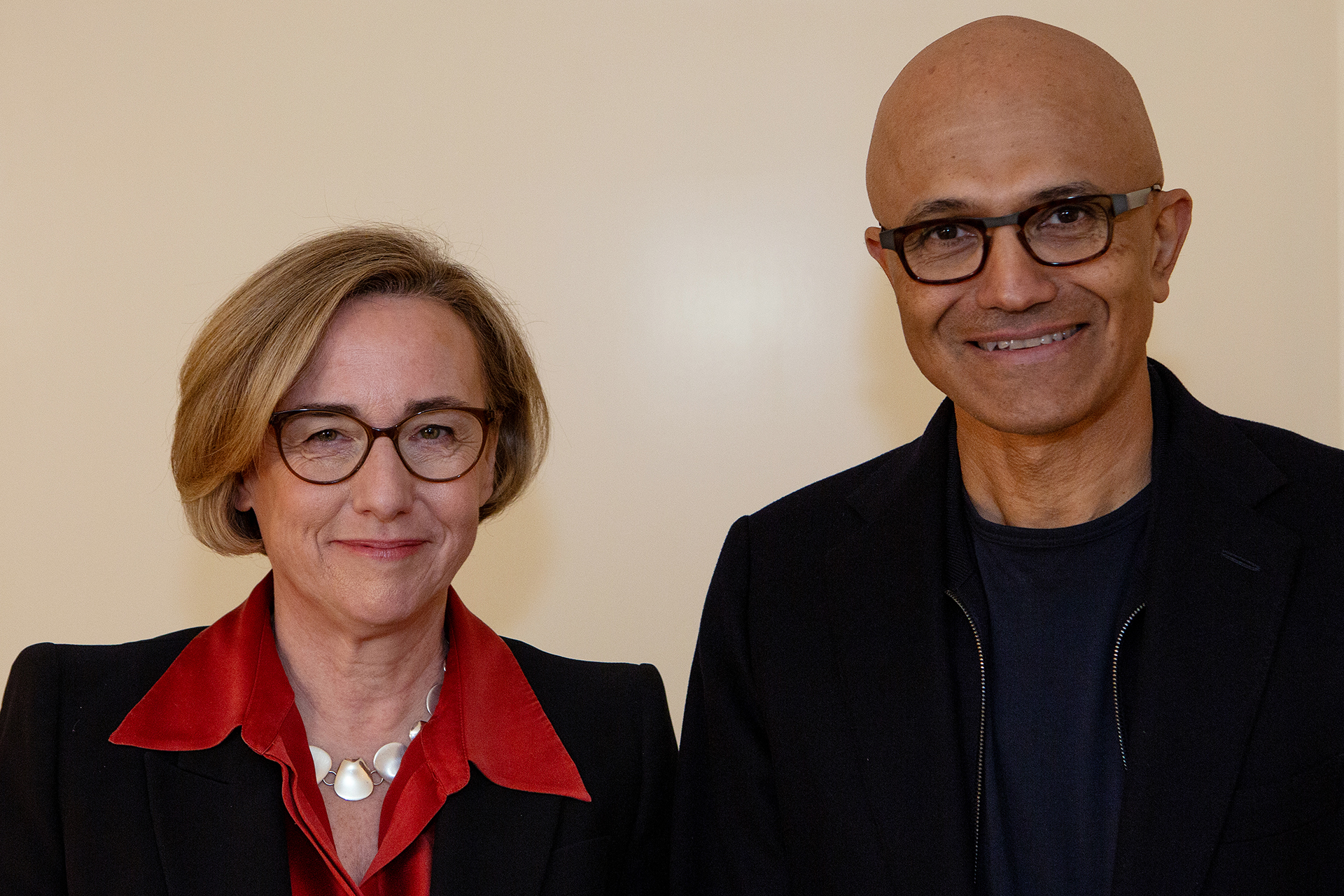 Microsoft CEO, Satya Nadella, with Vodafone CEO, Margherita Della Valle