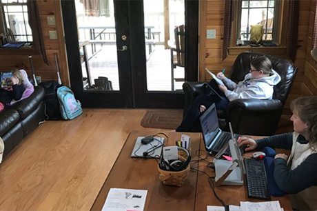 Woman working on laptop