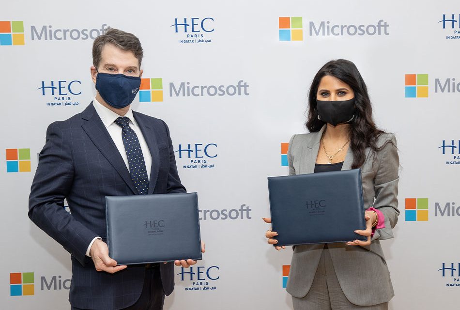 Lana Khalaf, Microsoft Qatar’s Country Manager and Professor Pablo Martin de Holan, Dean of HEC Paris in Qatar.