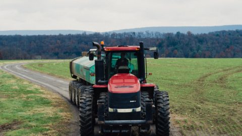 A tractor in a field.