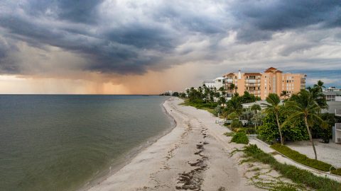 Aerial view of a cloudy day at the beach