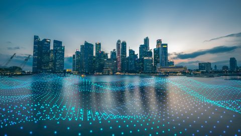 An evening skyline view of Singapore