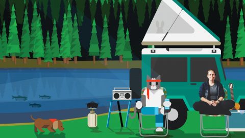 KC Lemson added to a cartoon of ninja cat camping