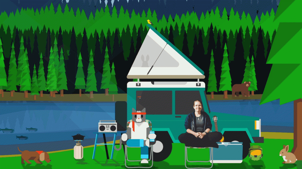 KC Lemson added to a cartoon of ninja cat camping