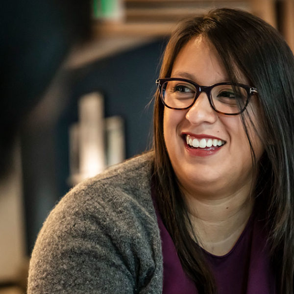 a woman smiling