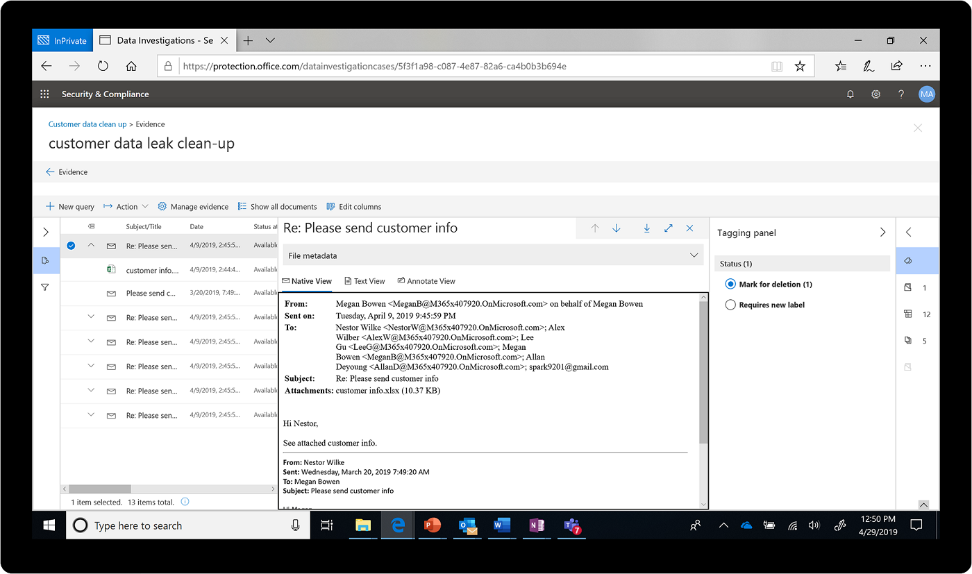 Customer data investigation feature in M365