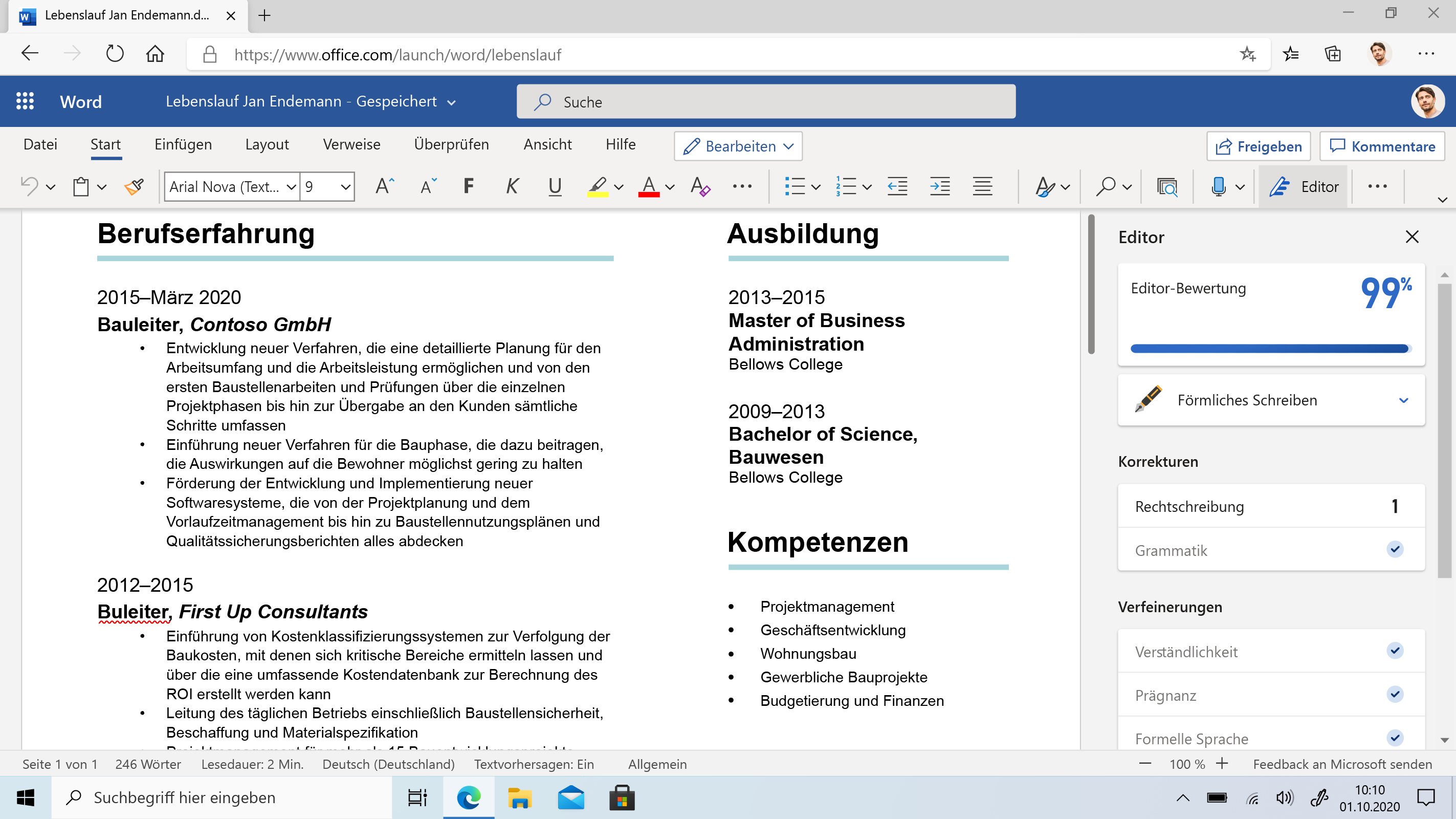 Screenshot von Word Editor