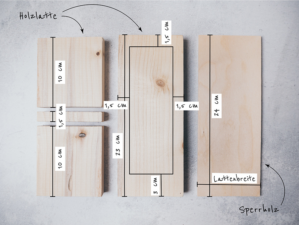 Foto von Maßen für Holzzuschnitte für einen Schreibtisch Organizer