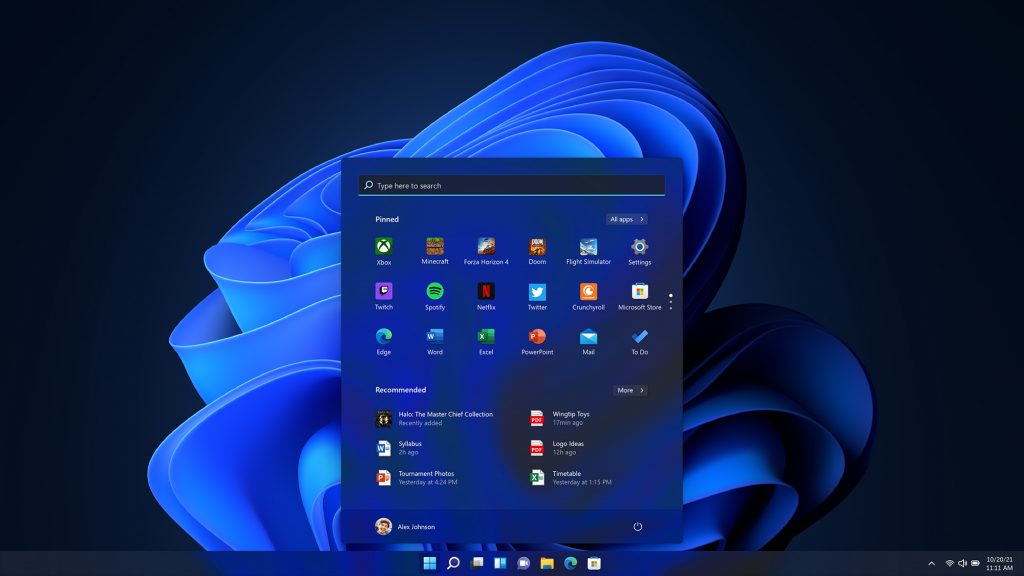 Pantalla de inicio oscura de Windows 11