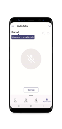 Teams Walkie Talkie para Android é uma experiência push-to-talk que permite uma comunicação de voz clara, instantânea e segura na nuvem