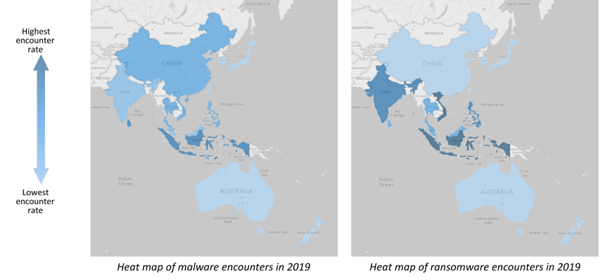 heatmap of malware and ransomware encounters