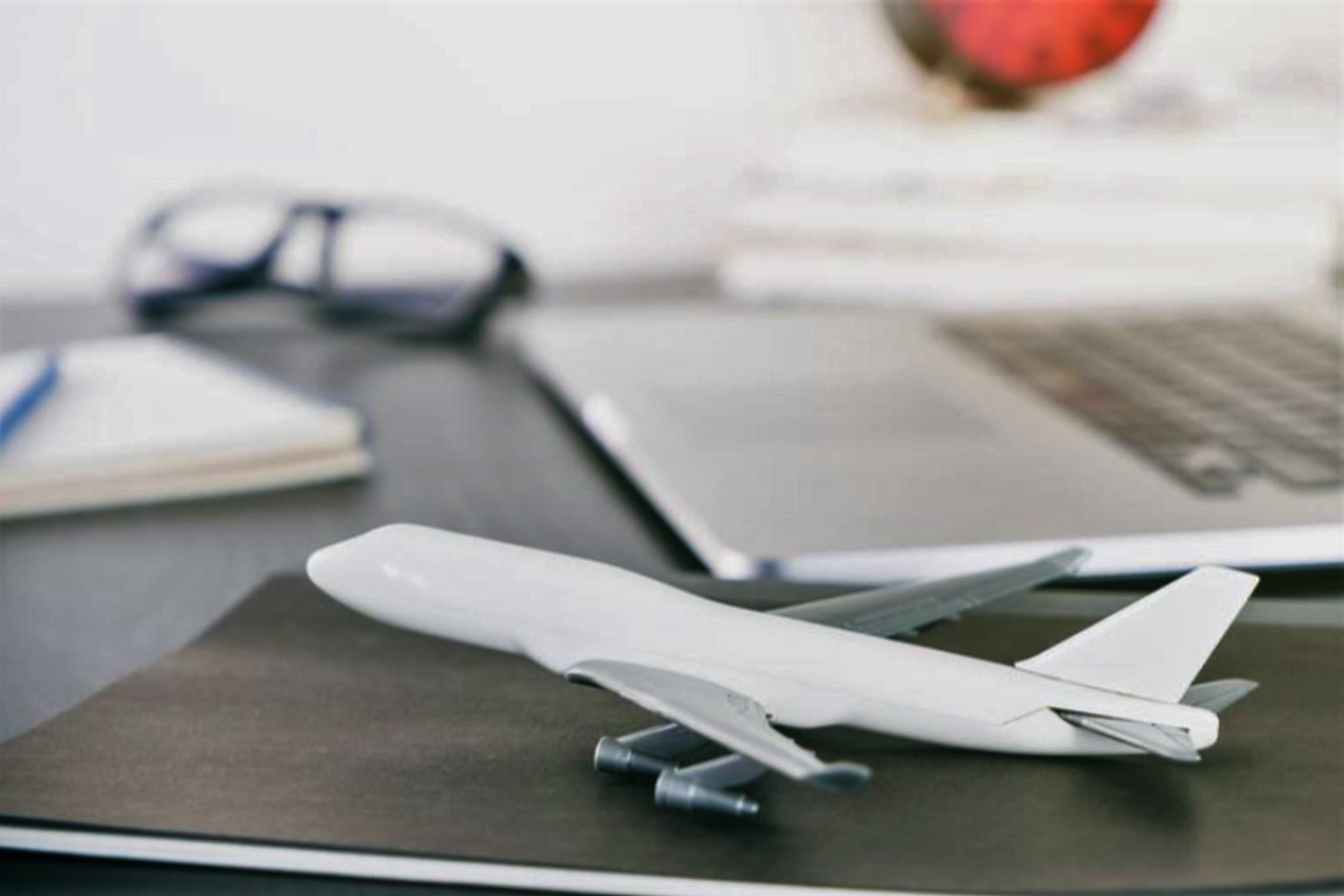 A model airplane on a desk