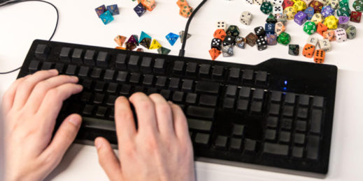 Assorted colored dice on a table