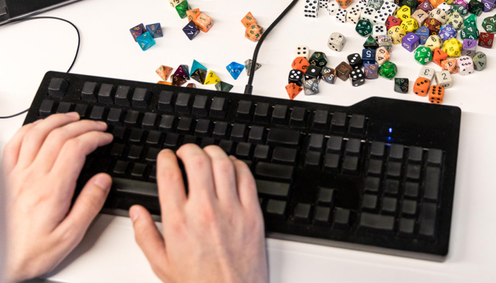 Assorted colored dice on a table