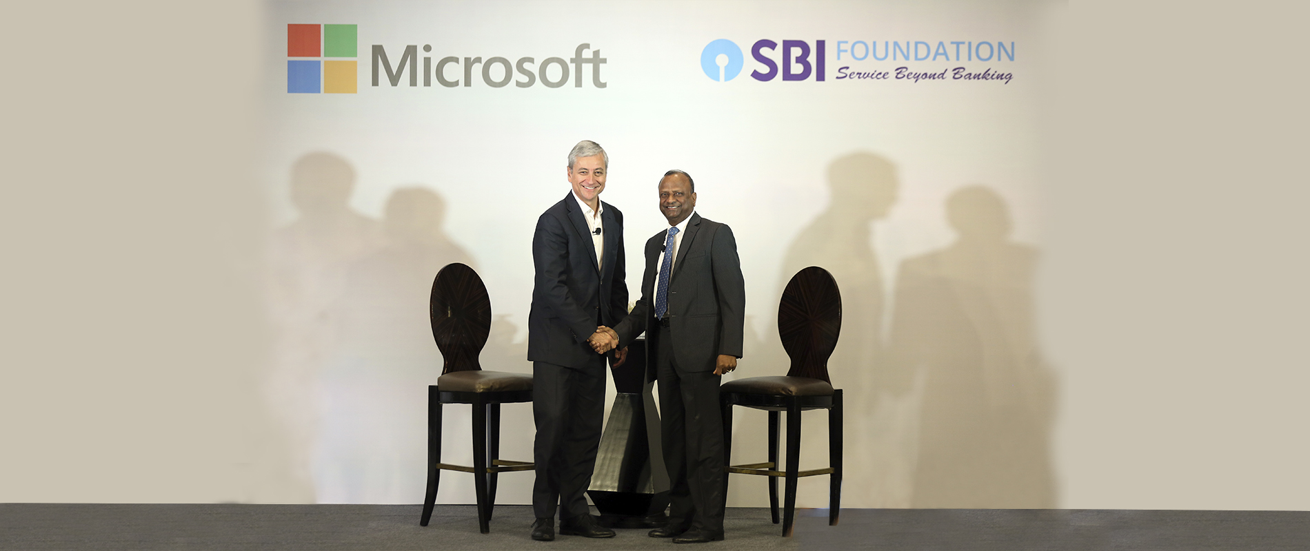 Jean-Philippe Courtois, Executive Vice President and President, Global Sales, Marketing and Operations, Microsoft and Rajnish Kumar, Chairman, SBI announce the launch of a new skilling and advocacy program in BFSI to support youth with disabilities.