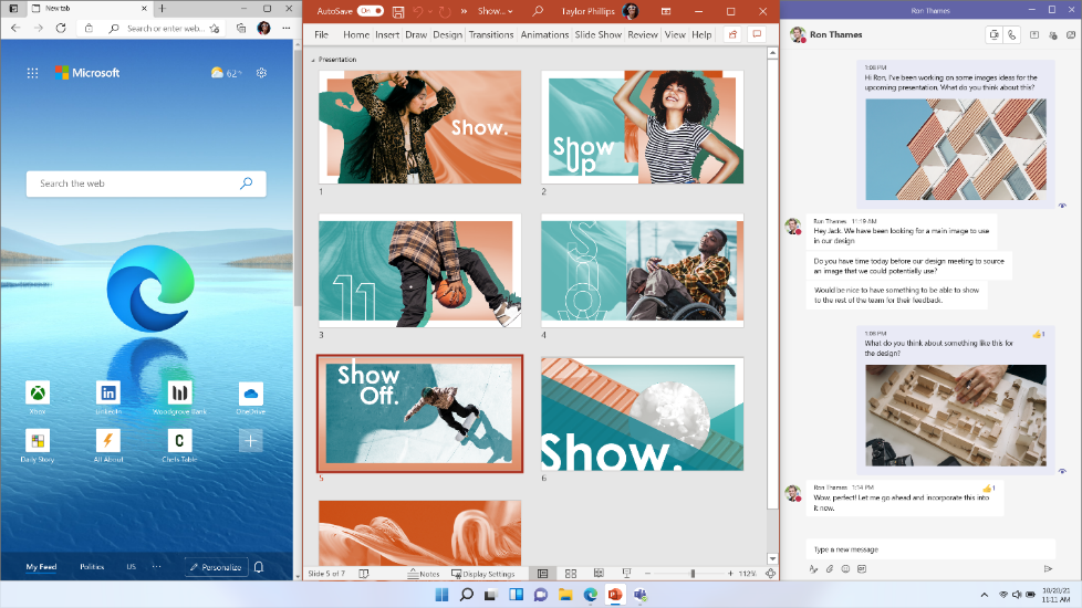 Screenshots of Microsoft Teams, Powerpoint and Edge