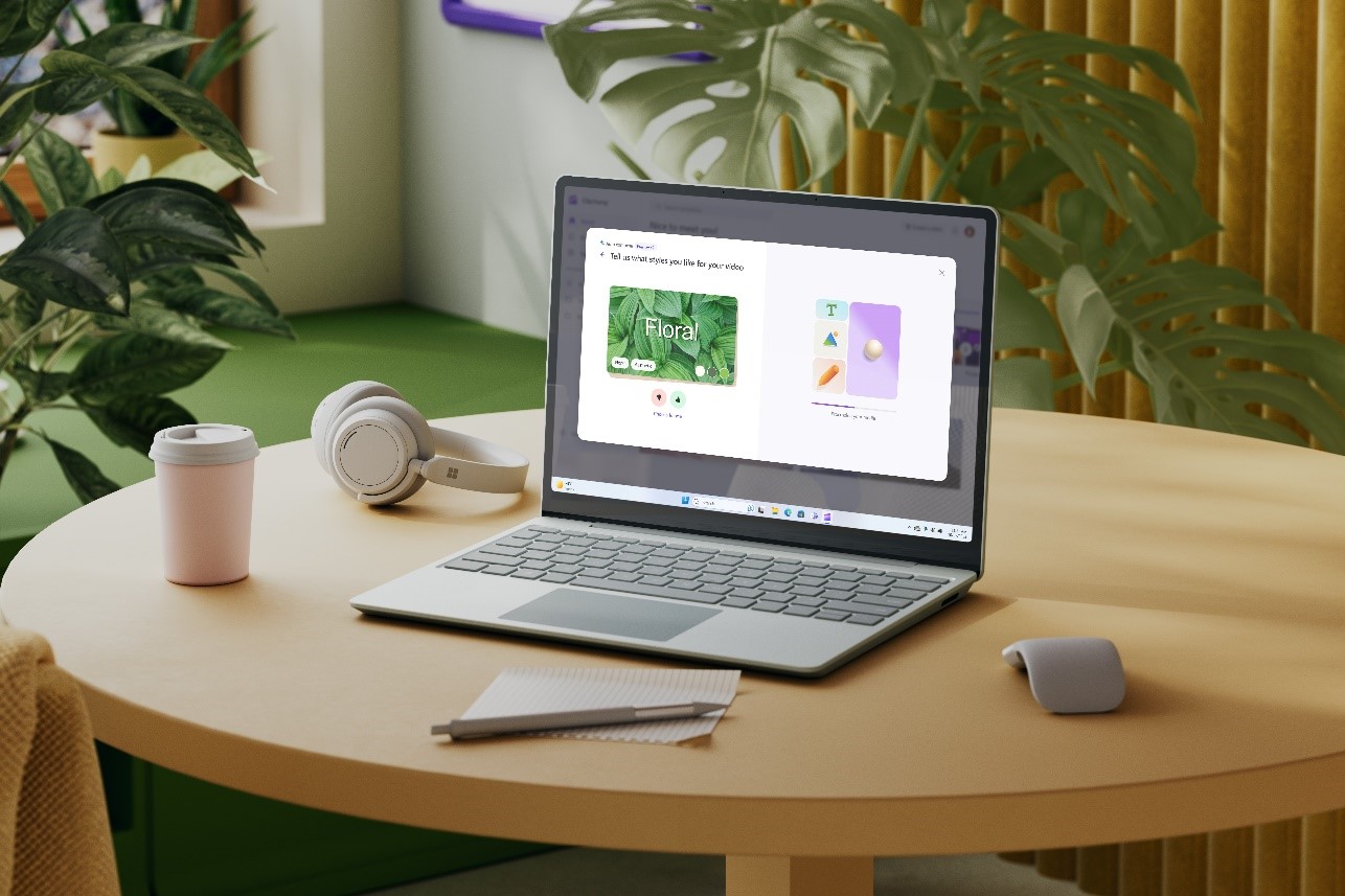 Photo of a Surface laptop on a round table