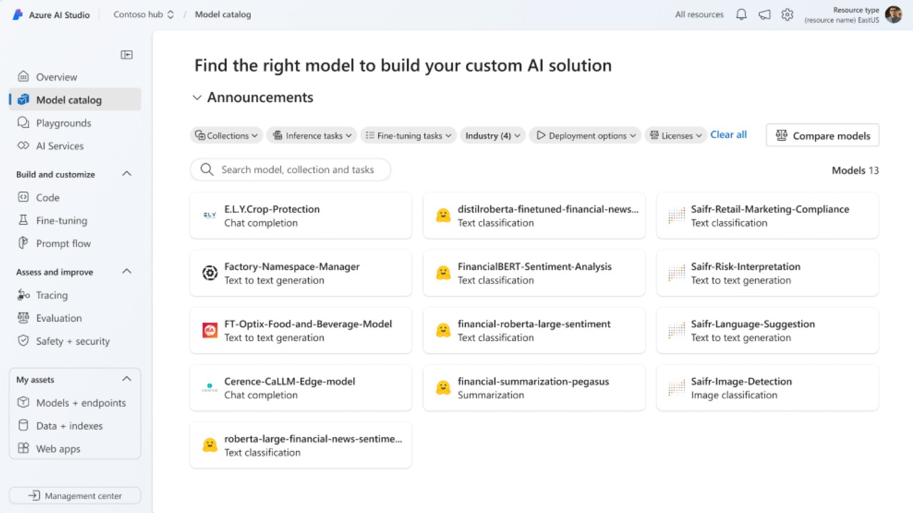 Partner-enabled adapted AI models for industry will be available through the Azure AI model catalog or directly from partners