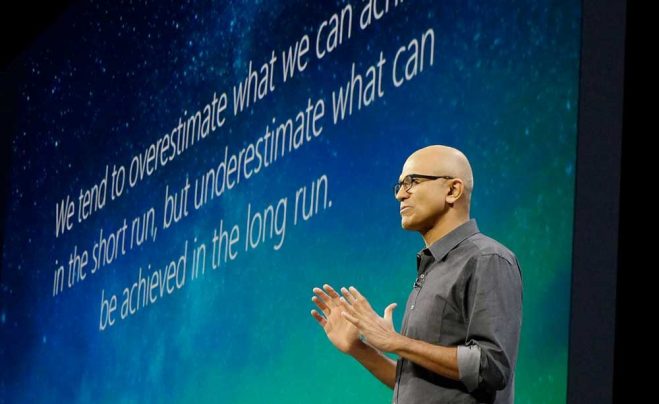 Президент Microsoft Satya Nadella на Microsoft Ignite 2017.