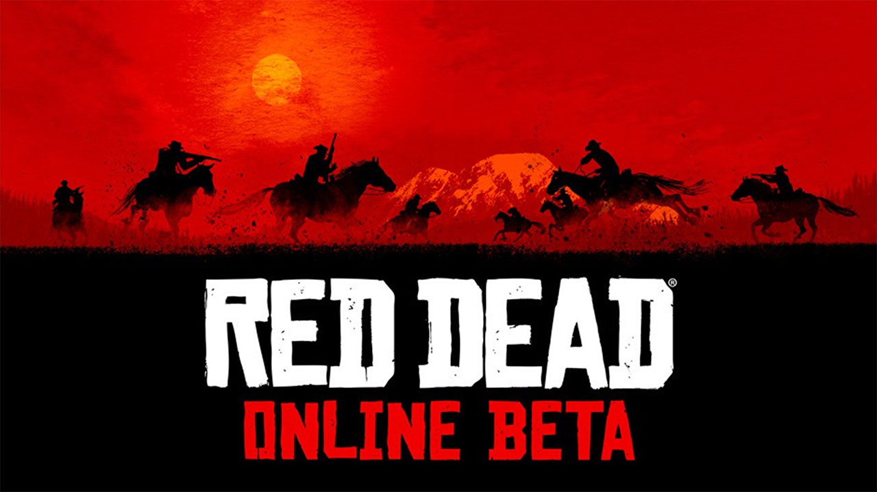Ковбои скачут на фоне закатного солнца. Сцена из игры Red Dead Online