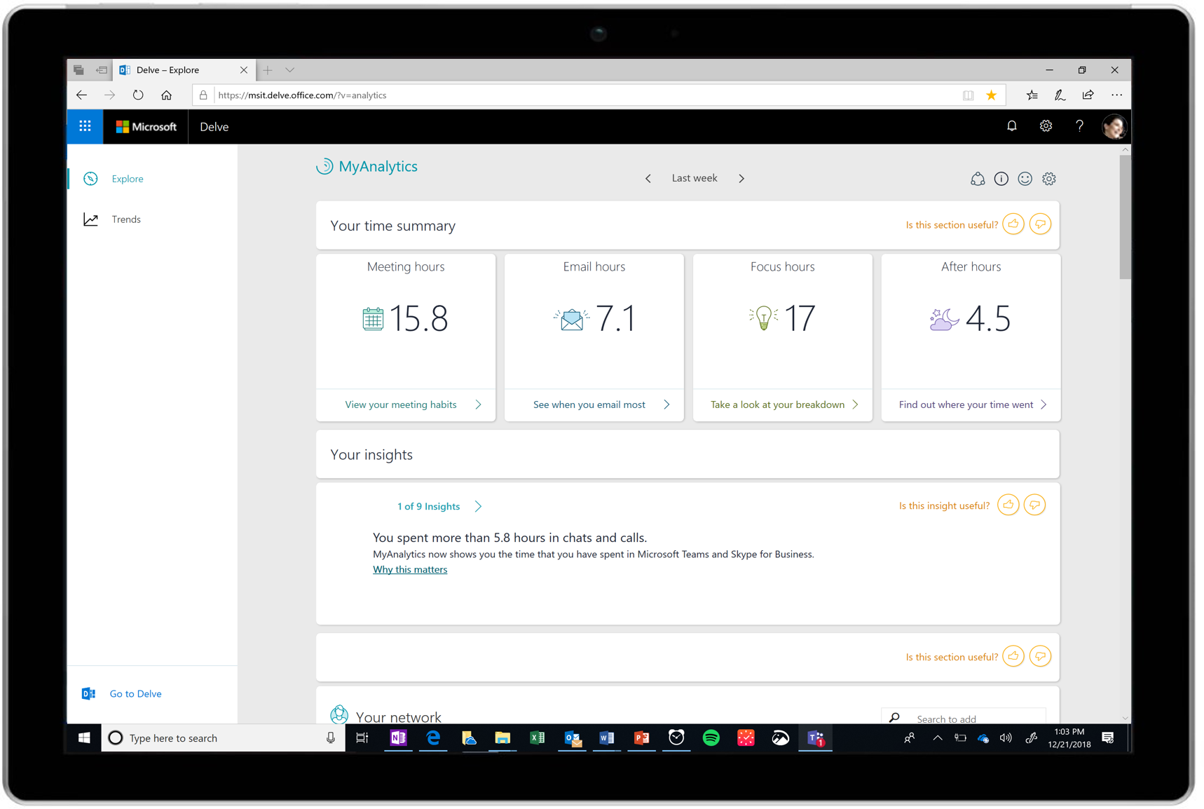 Панель мониторинга MyAnalytics.