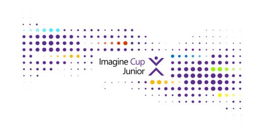 Логотип Imagine Cup Junior в центре графики из разноцветных точек