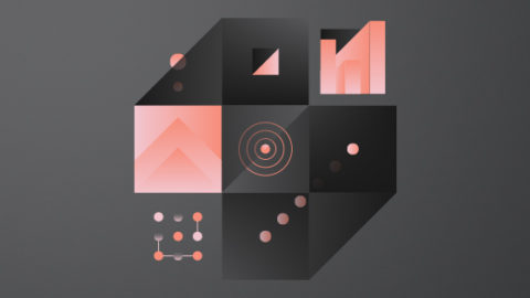 A black and pink octagon graphic