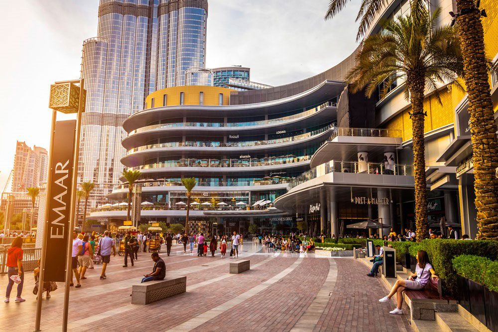 Dubai, UAE - November 28, 2018: View of the world's largest mall Dubai Mall outside.