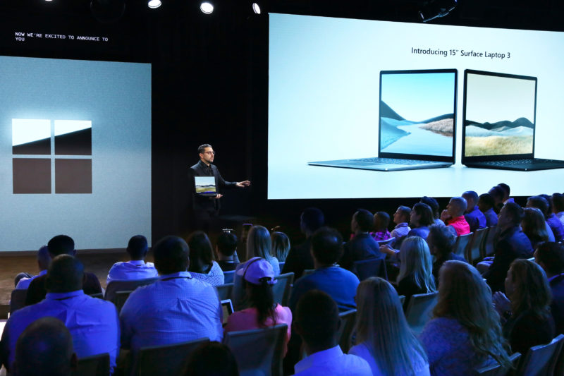 Panos Panay introduces the 15" Surface Laptop 3 at a Microsoft event on Oct. 2, 2019.