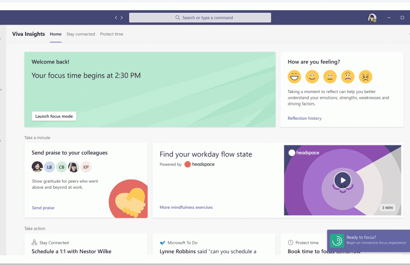 Animation of focus mode in Viva Insights.